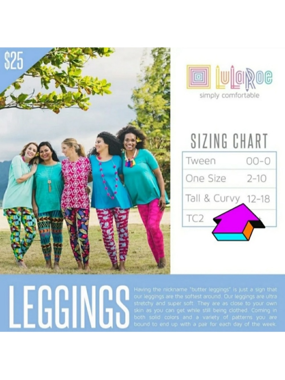 Worn once LuLaRoe TC Floral Leggings in Navy Blue spring & summer floral print - Picture 9 of 9